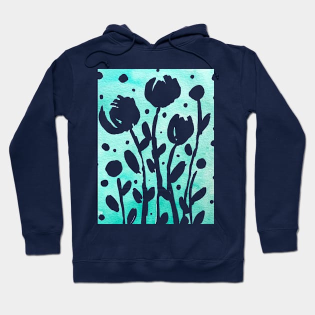 Whimsical watercolor flowers – turquoise Hoodie by wackapacka